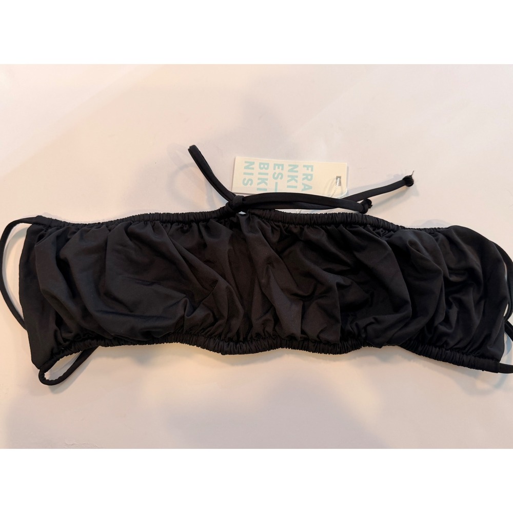 Frankies Bikinis Dreamy Top Black Ruched Bandeau Bikini Swim XL 10209NS NEW